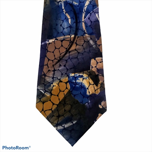 Oleg Cassini Tie Blues Purple Brown Abstract Swirl Polyester - Picture 3 of 16